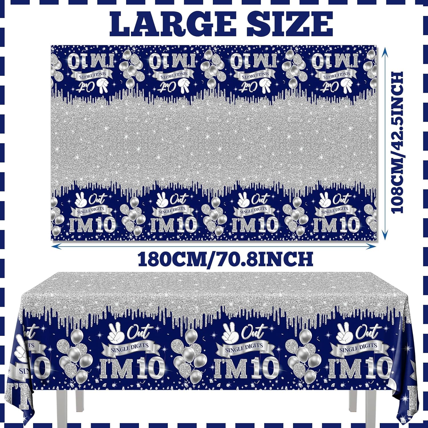 10th Birthday Decorations for Boys 3pcs Blue Silver Tablecloths