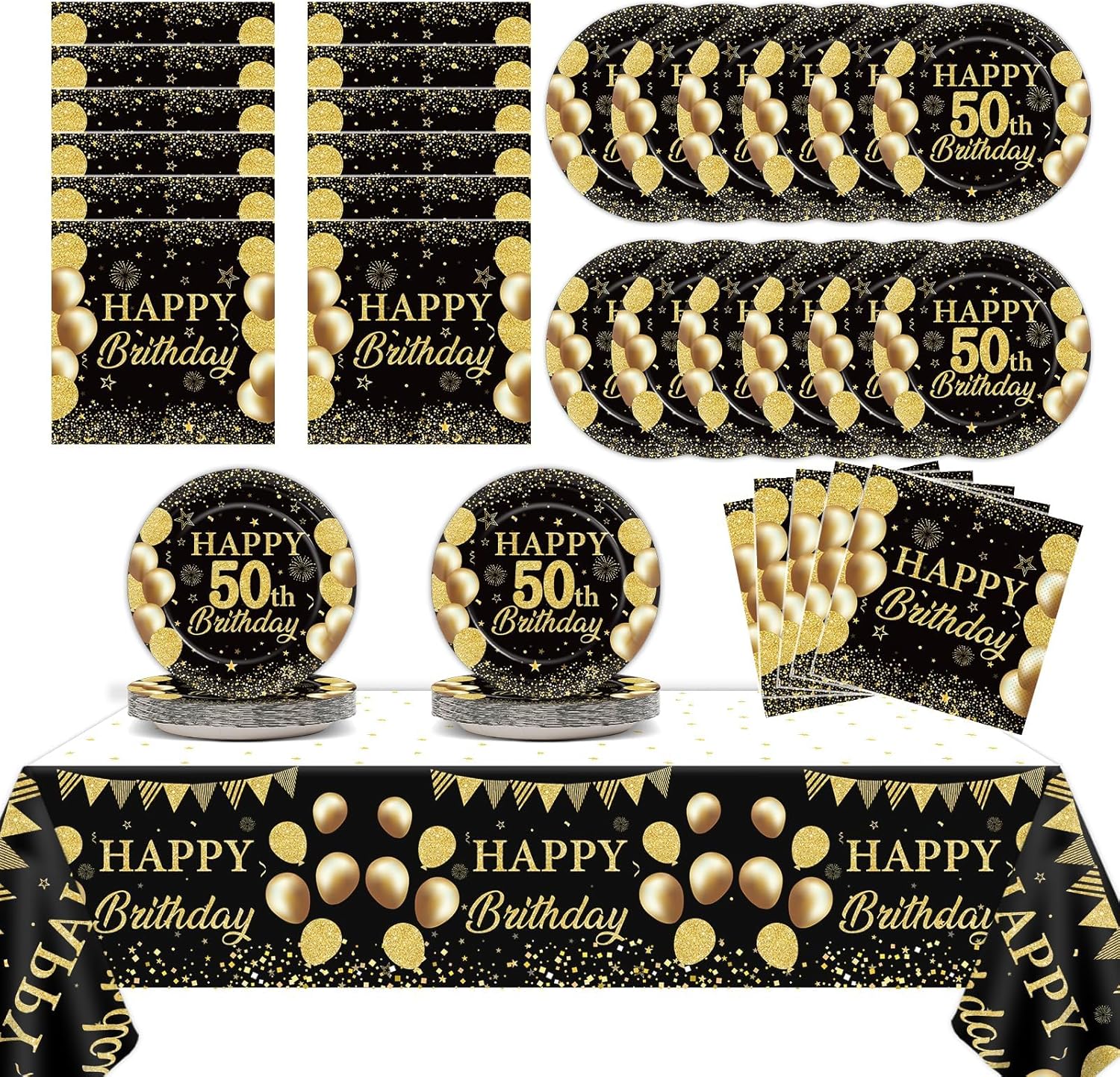 50th Birthday Party Supplies Black Gold Set