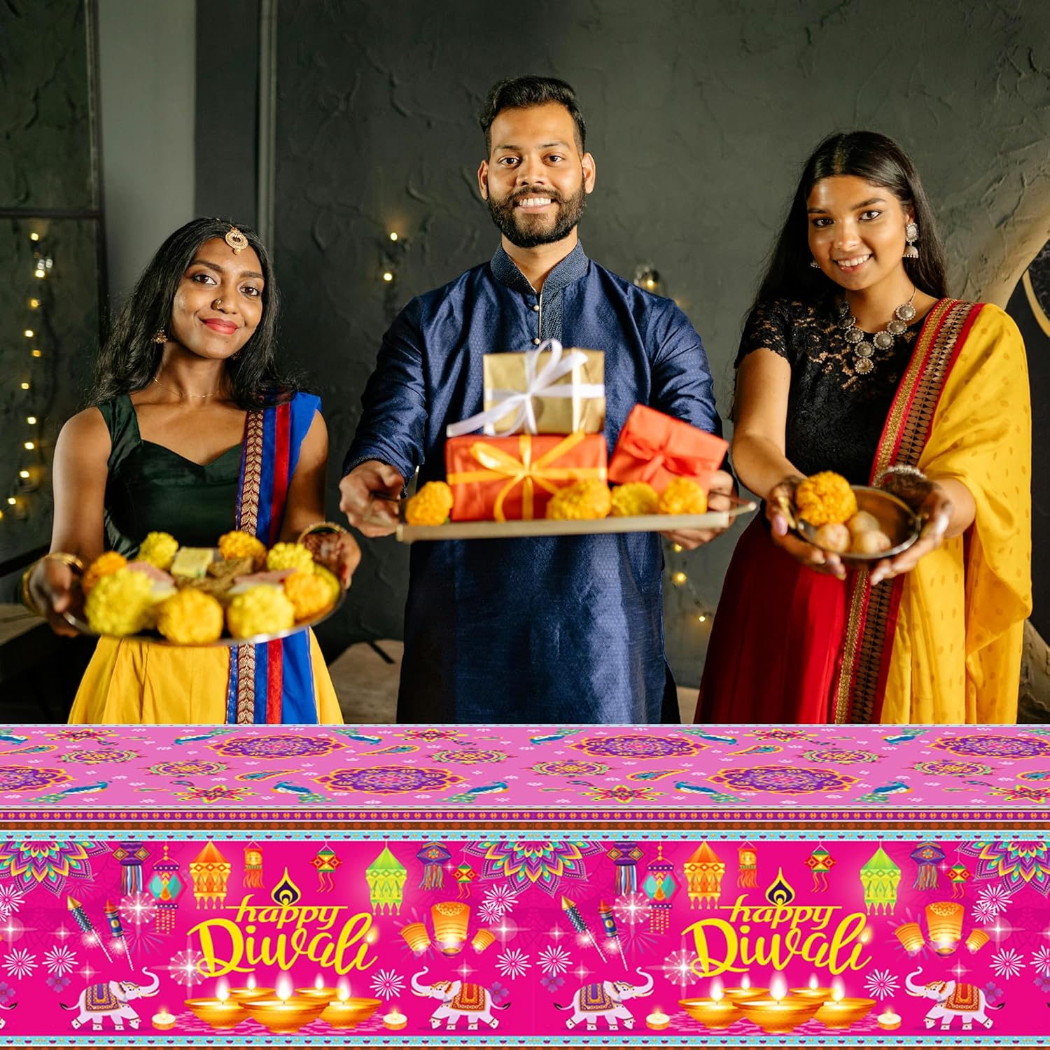 CC HOME Indian Diwali Party Tablecloth 54x87 Inch