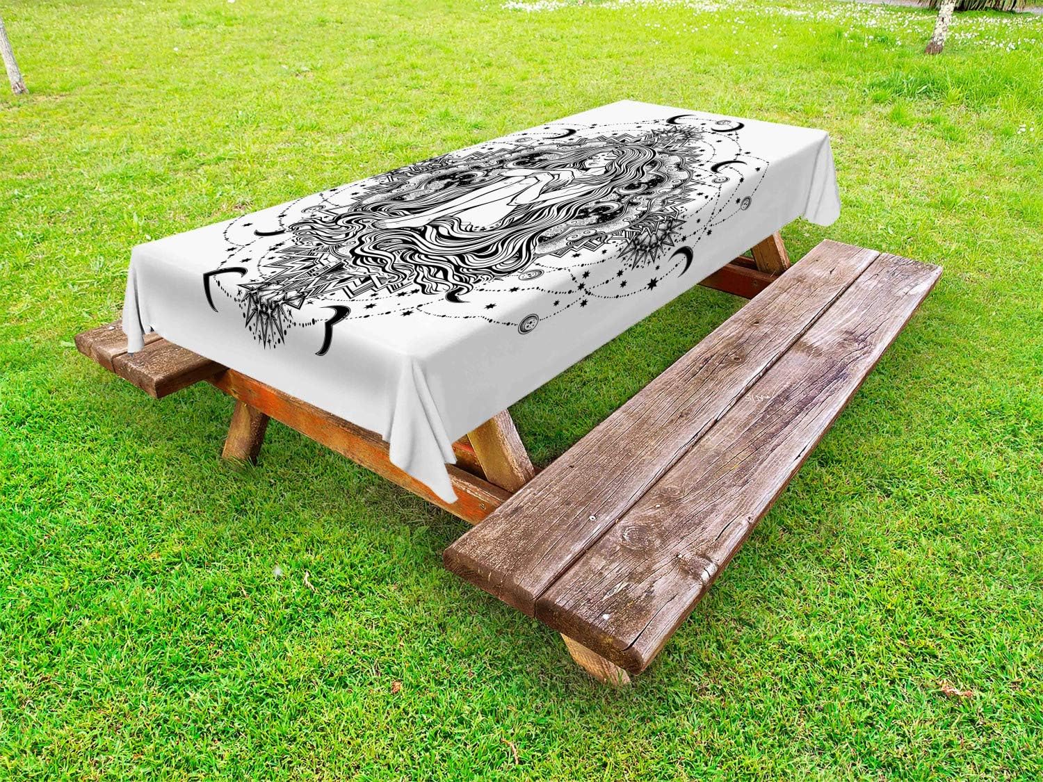 Ambesonne Bohemian Tablecloth 58x84 Charcoal Grey and White
