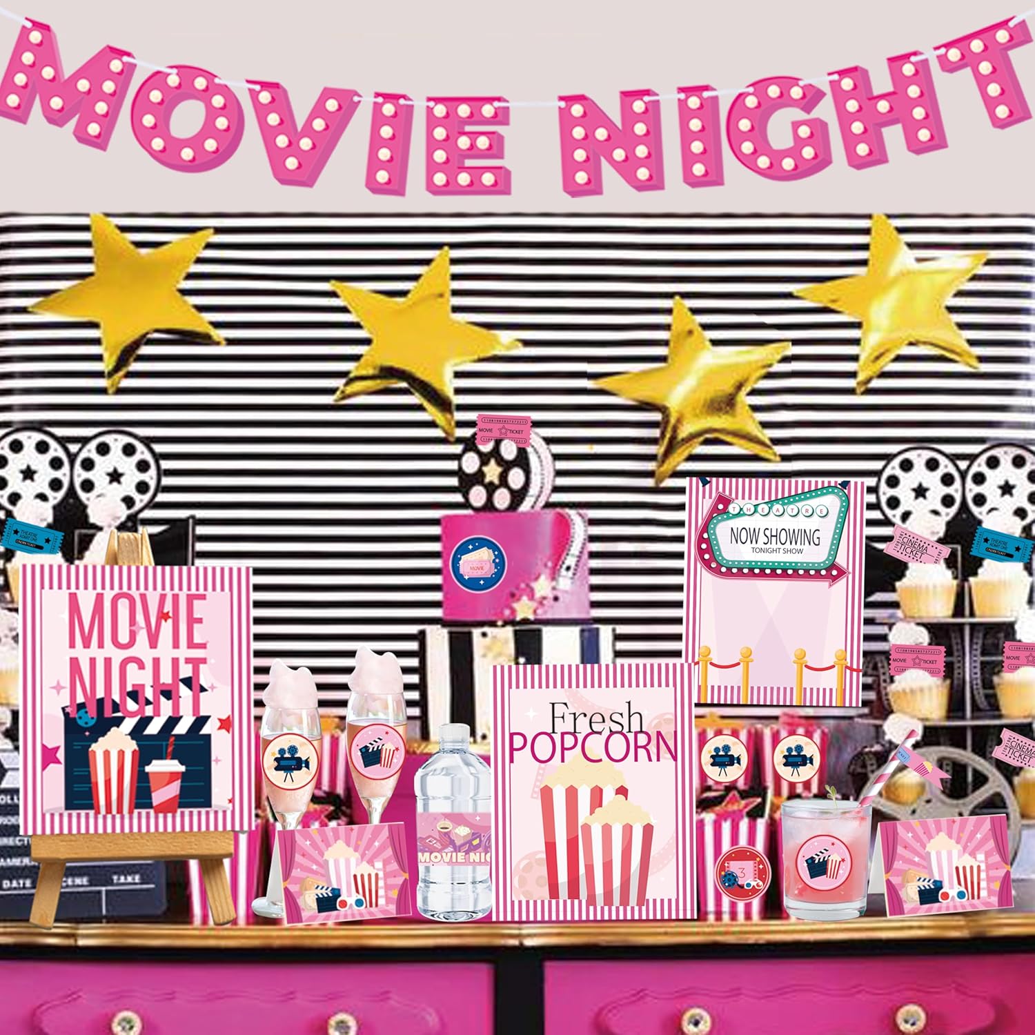 Party Supplies Pink Movie Night Decorations Set