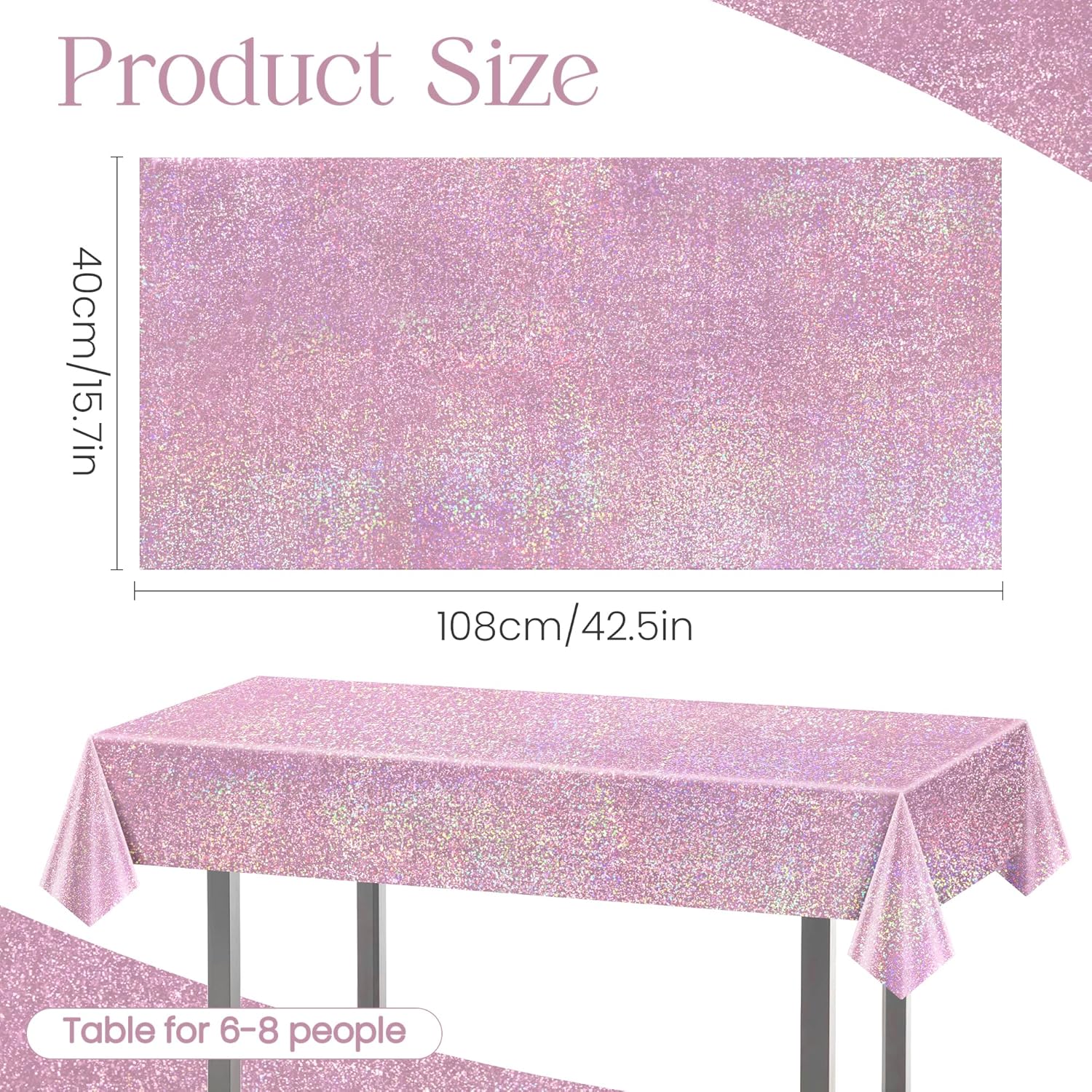 8 pcs Pale Pink Holographic Tablecloths for Birthday Parties and Weddings