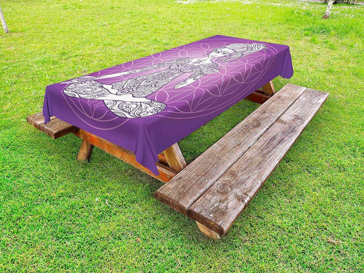 Lunarable Psychedelic Outdoor Tablecloth 58x104 Purple White